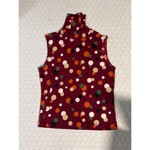 Good Clothes Burgundy Polka Dot Sleeveless Turtleneck Top Size L